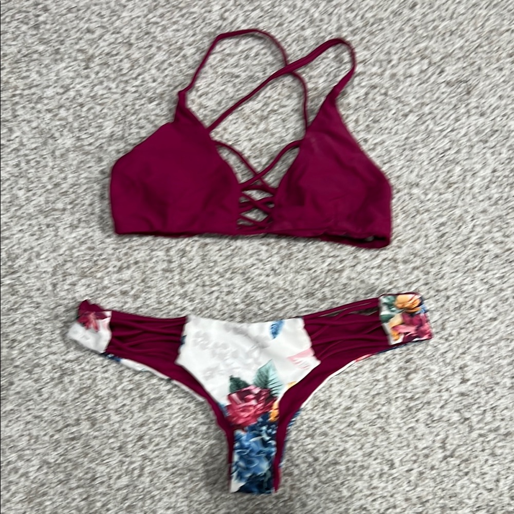 Floral Bikini Set with Strappy Top